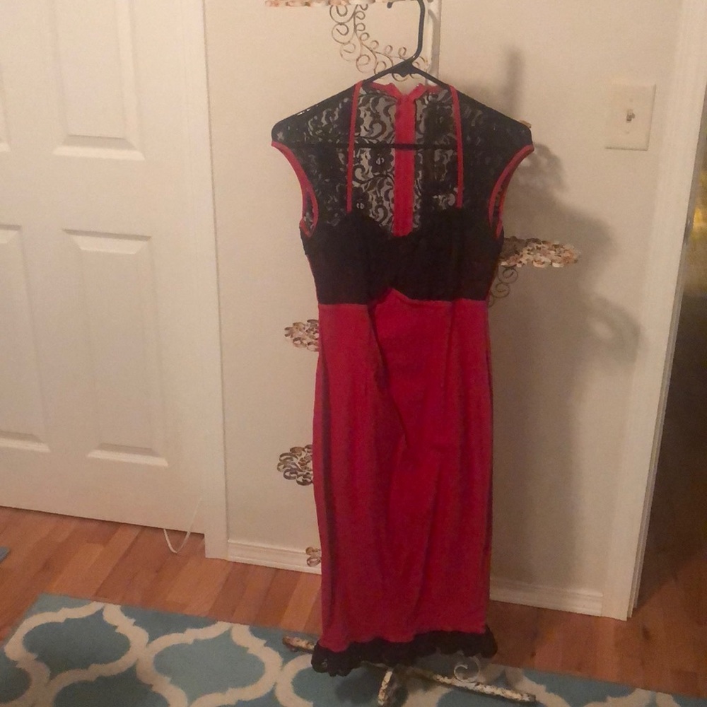 Red and black lace vintage inspired party dress